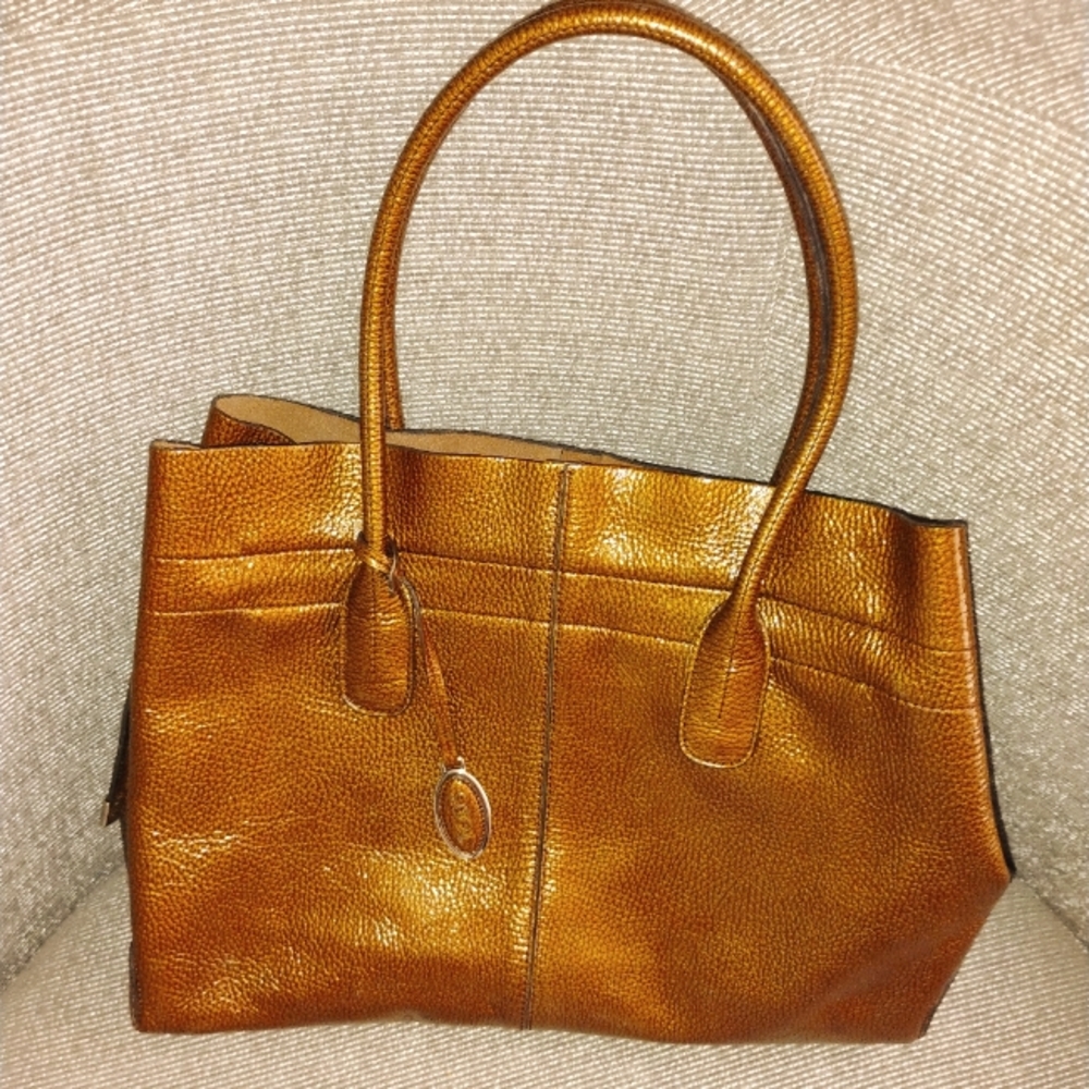 TODS AUTHENTIC Brown Bronze Leather Tote LARGE